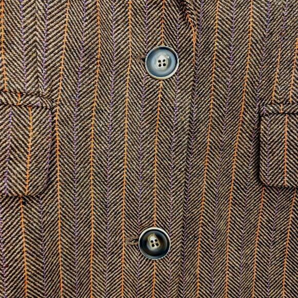 Skylar Rose Blazer Jacket Sz L Brown ICONIC Crown ROYAL PATCH Boxy Preppy Stripe - Picture 5 of 16